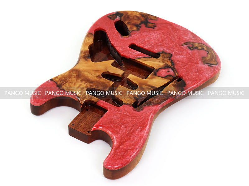 One-of-a-Kind ST Thinline Style Electric Guitar Body with F-hole, Burl Wood & Epoxy Resin Top (SRB-010)