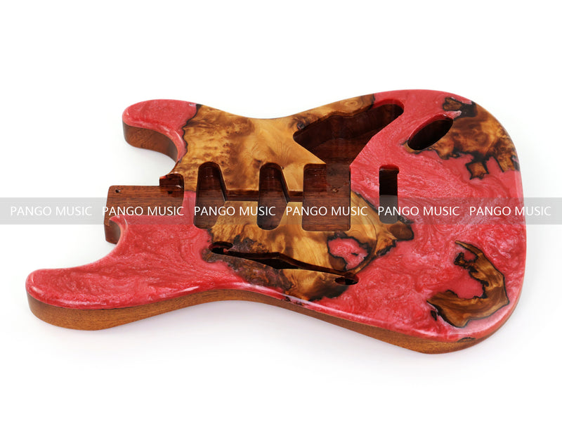 One-of-a-Kind ST Thinline Style Electric Guitar Body with F-hole, Burl Wood & Epoxy Resin Top (SRB-010)