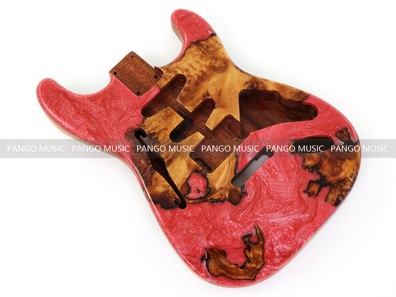 One-of-a-Kind ST Thinline Style Electric Guitar Body with F-hole, Burl Wood & Epoxy Resin Top (SRB-010)
