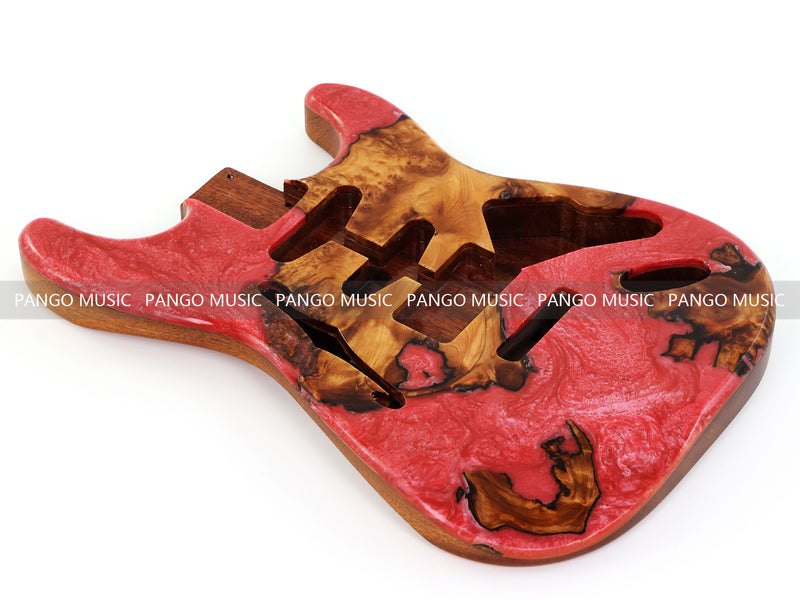 One-of-a-Kind ST Thinline Style Electric Guitar Body with F-hole, Burl Wood & Epoxy Resin Top (SRB-010)