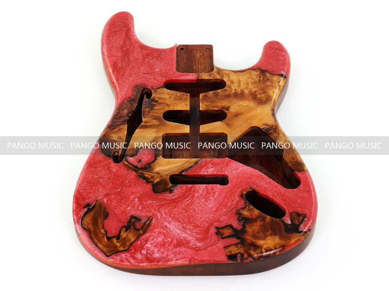 One-of-a-Kind ST Thinline Style Electric Guitar Body with F-hole, Burl Wood & Epoxy Resin Top (SRB-010)