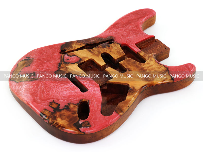 One-of-a-Kind ST Thinline Style Electric Guitar Body with F-hole, Burl Wood & Epoxy Resin Top (SRB-010)