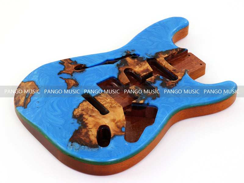 One-of-a-Kind ST Thinline Style Electric Guitar Body with F-hole, Burl Wood & Epoxy Resin Top (SRB-011)