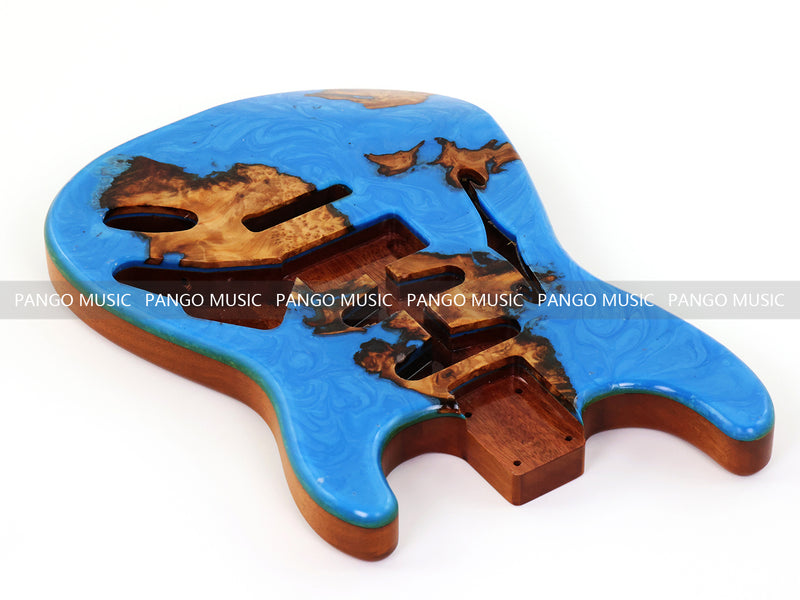 One-of-a-Kind ST Thinline Style Electric Guitar Body with F-hole, Burl Wood & Epoxy Resin Top (SRB-011)