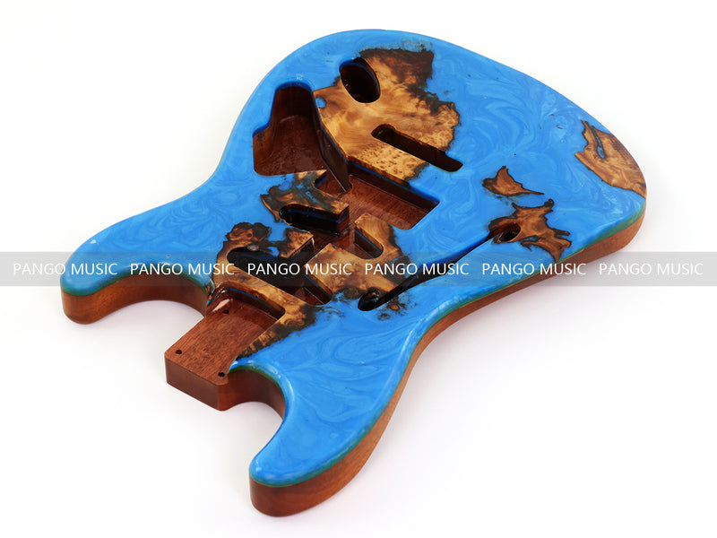 One-of-a-Kind ST Thinline Style Electric Guitar Body with F-hole, Burl Wood & Epoxy Resin Top (SRB-011)