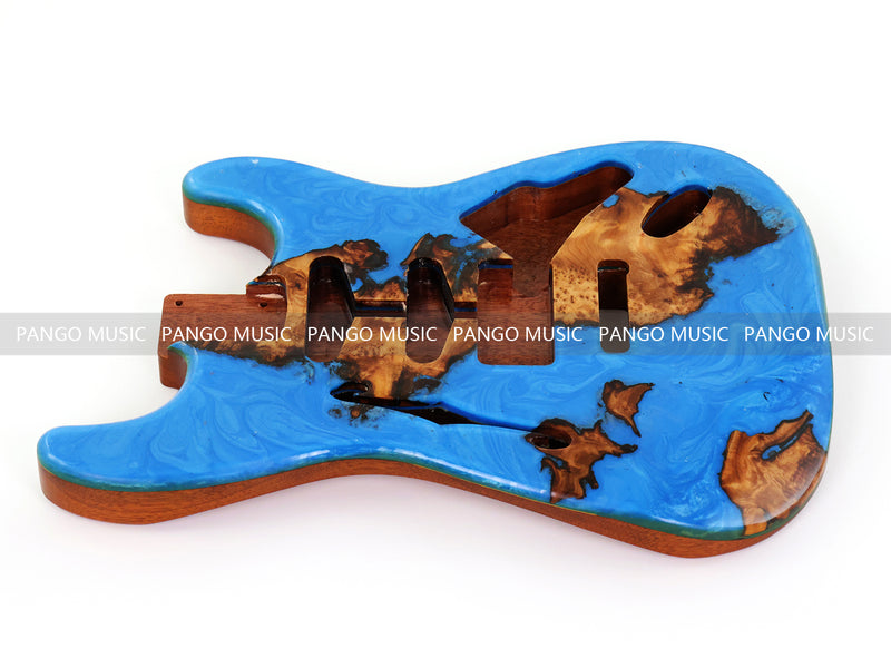 One-of-a-Kind ST Thinline Style Electric Guitar Body with F-hole, Burl Wood & Epoxy Resin Top (SRB-011)