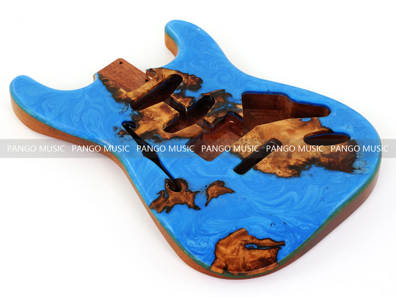 One-of-a-Kind ST Thinline Style Electric Guitar Body with F-hole, Burl Wood & Epoxy Resin Top (SRB-011)
