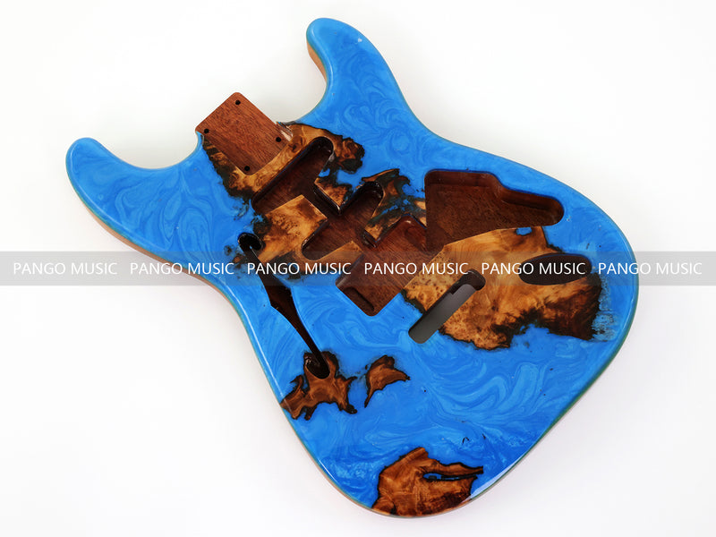 One-of-a-Kind ST Thinline Style Electric Guitar Body with F-hole, Burl Wood & Epoxy Resin Top (SRB-011)