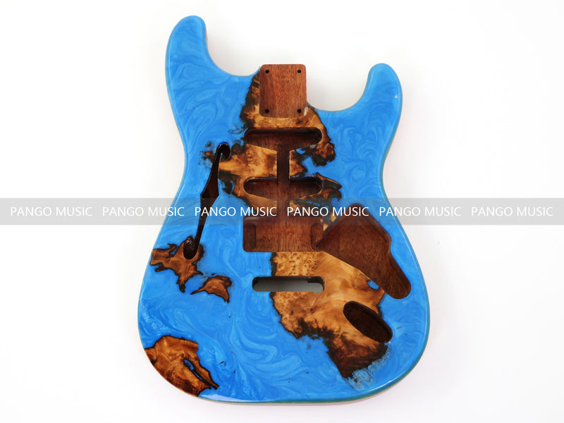 One-of-a-Kind ST Thinline Style Electric Guitar Body with F-hole, Burl Wood & Epoxy Resin Top (SRB-011)