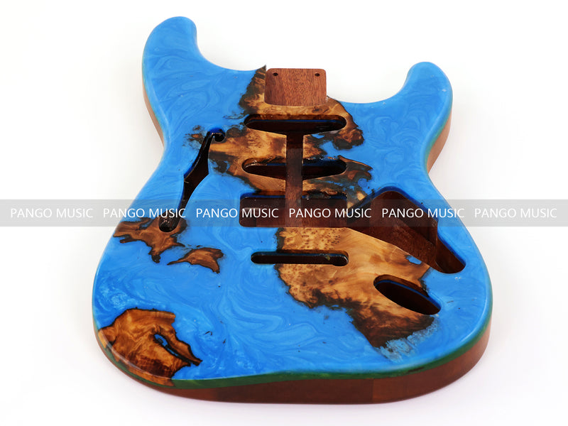 One-of-a-Kind ST Thinline Style Electric Guitar Body with F-hole, Burl Wood & Epoxy Resin Top (SRB-011)