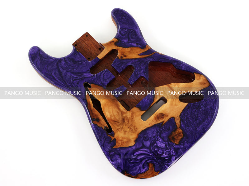 One-of-a-Kind ST Thinline Style Electric Guitar Body with F-hole, Burl Wood & Epoxy Resin Top (SRB-012)