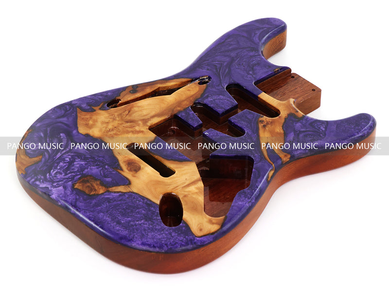 One-of-a-Kind ST Thinline Style Electric Guitar Body with F-hole, Burl Wood & Epoxy Resin Top (SRB-012)