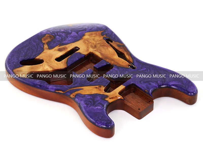 One-of-a-Kind ST Thinline Style Electric Guitar Body with F-hole, Burl Wood & Epoxy Resin Top (SRB-012)