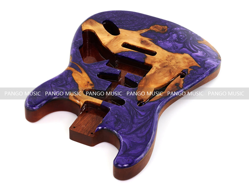 One-of-a-Kind ST Thinline Style Electric Guitar Body with F-hole, Burl Wood & Epoxy Resin Top (SRB-012)