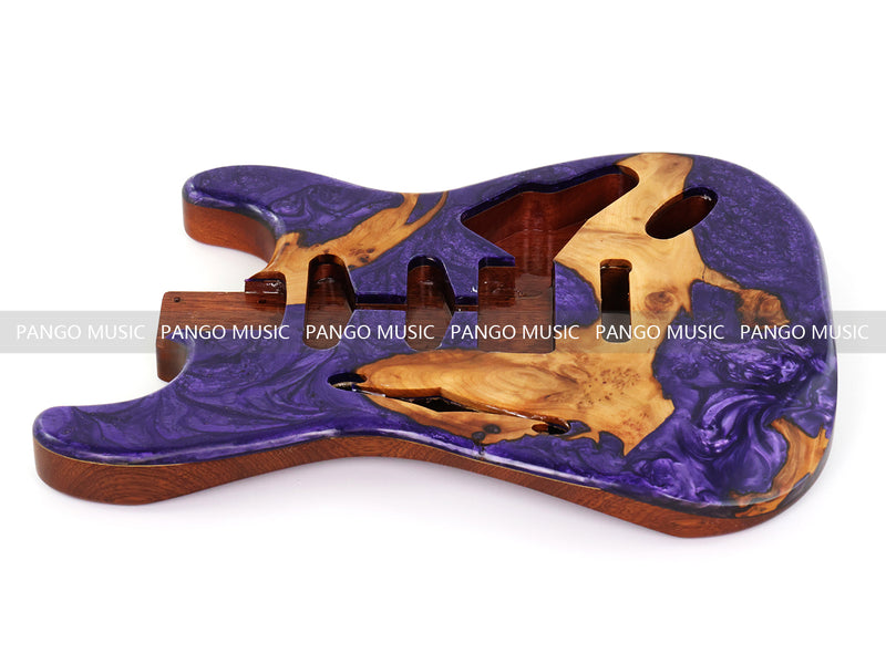 One-of-a-Kind ST Thinline Style Electric Guitar Body with F-hole, Burl Wood & Epoxy Resin Top (SRB-012)