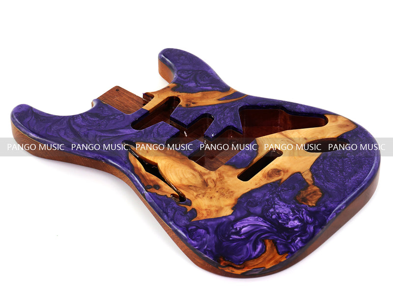 One-of-a-Kind ST Thinline Style Electric Guitar Body with F-hole, Burl Wood & Epoxy Resin Top (SRB-012)