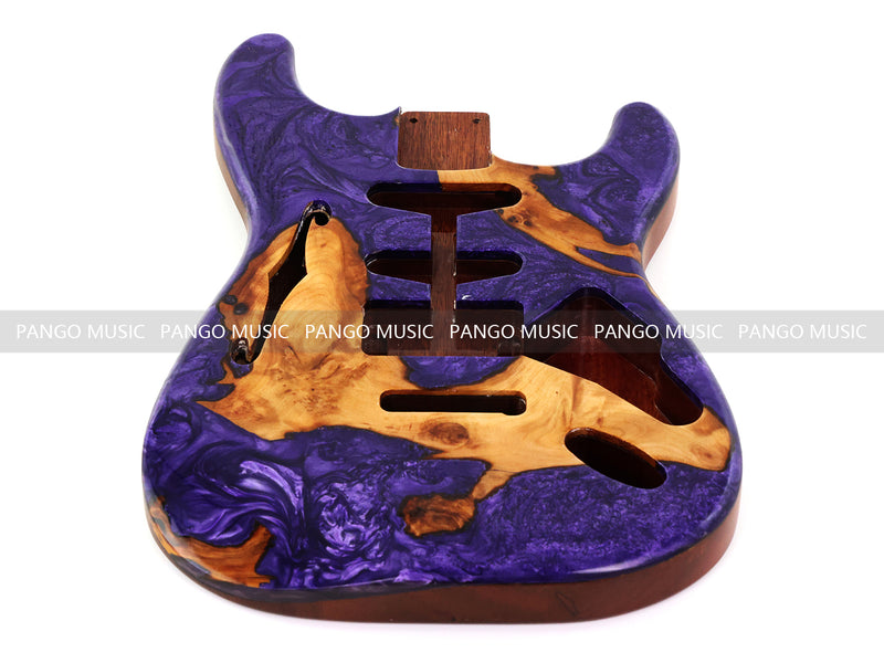 One-of-a-Kind ST Thinline Style Electric Guitar Body with F-hole, Burl Wood & Epoxy Resin Top (SRB-012)