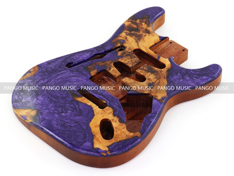 One-of-a-Kind ST Thinline Style Electric Guitar Body with F-hole, Burl Wood & Epoxy Resin Top (SRB-013)