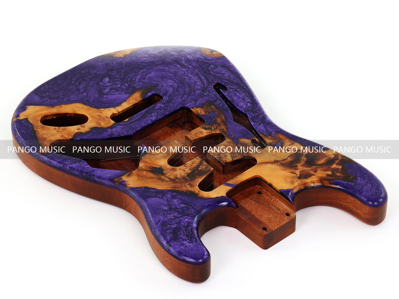 One-of-a-Kind ST Thinline Style Electric Guitar Body with F-hole, Burl Wood & Epoxy Resin Top (SRB-013)