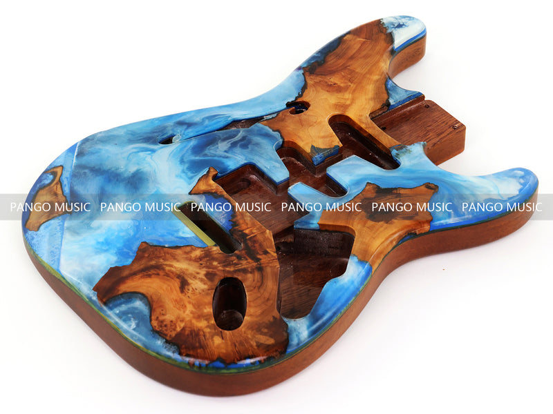 One-of-a-Kind ST Thinline Style Electric Guitar Body with F-hole, Burl Wood & Epoxy Resin Top (SRB-014)