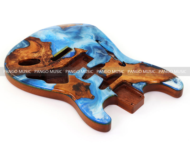 One-of-a-Kind ST Thinline Style Electric Guitar Body with F-hole, Burl Wood & Epoxy Resin Top (SRB-014)