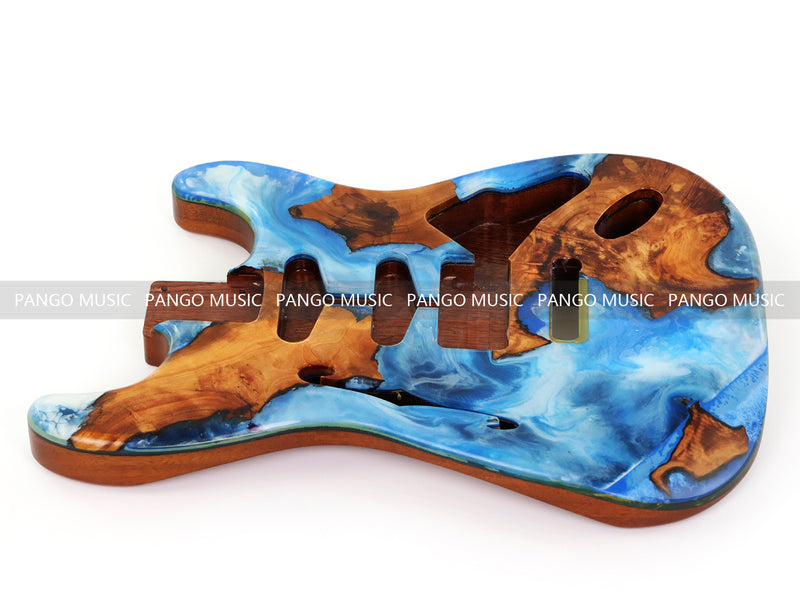 One-of-a-Kind ST Thinline Style Electric Guitar Body with F-hole, Burl Wood & Epoxy Resin Top (SRB-014)