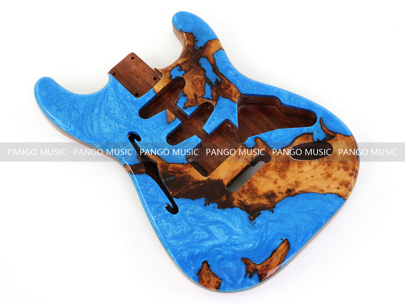 One-of-a-Kind ST Thinline Style Electric Guitar Body with F-hole, Burl Wood & Epoxy Resin Top (SRB-015)