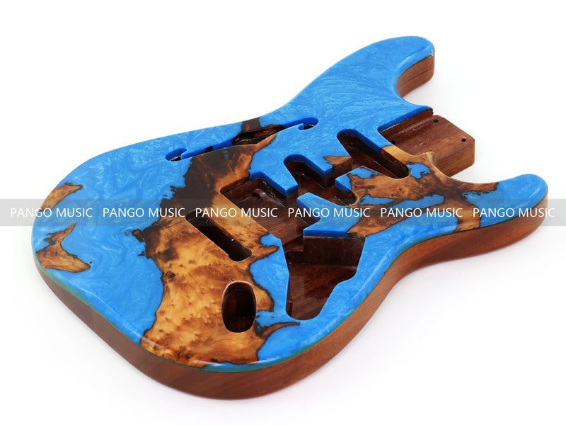 One-of-a-Kind ST Thinline Style Electric Guitar Body with F-hole, Burl Wood & Epoxy Resin Top (SRB-015)