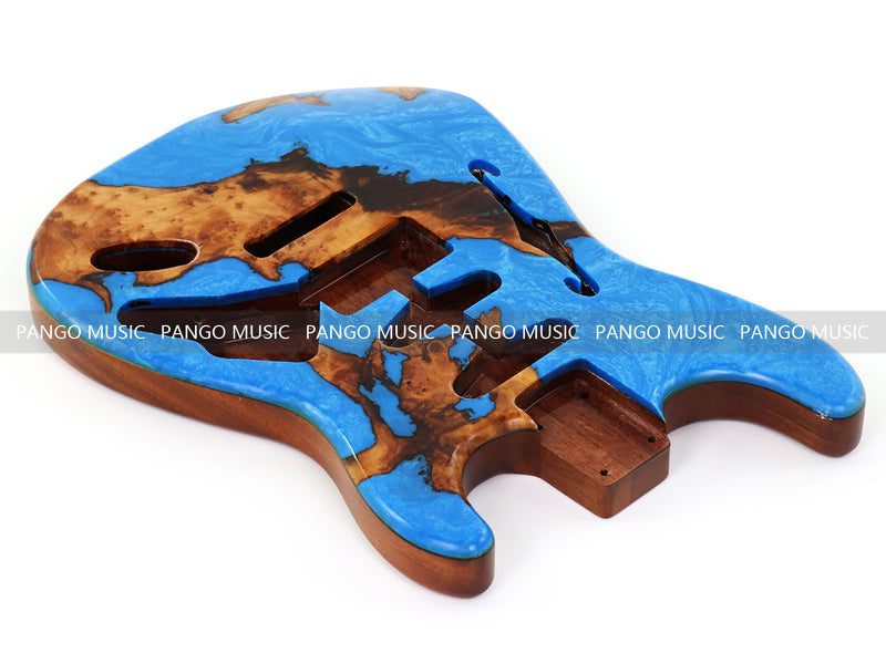 One-of-a-Kind ST Thinline Style Electric Guitar Body with F-hole, Burl Wood & Epoxy Resin Top (SRB-015)