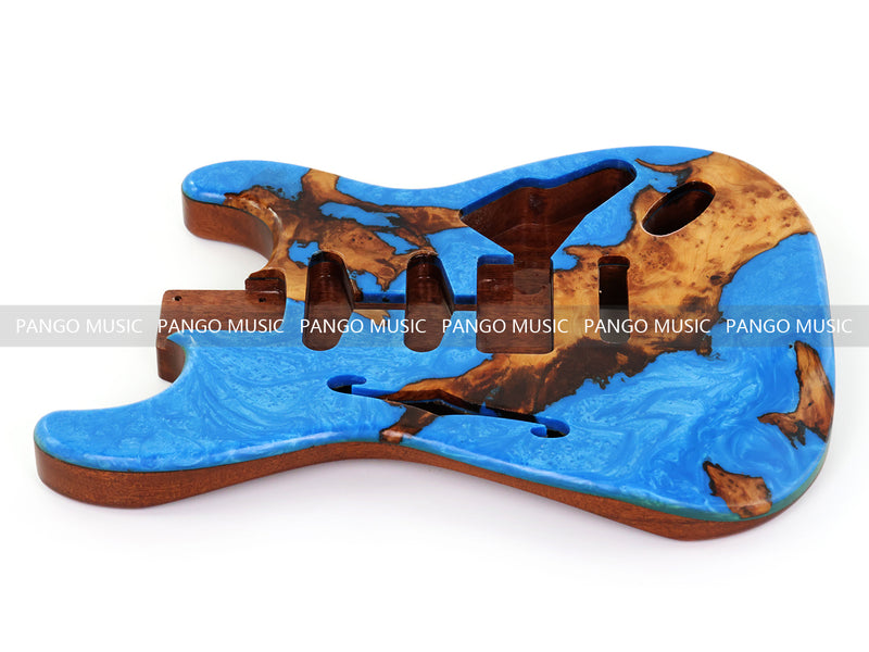 One-of-a-Kind ST Thinline Style Electric Guitar Body with F-hole, Burl Wood & Epoxy Resin Top (SRB-015)