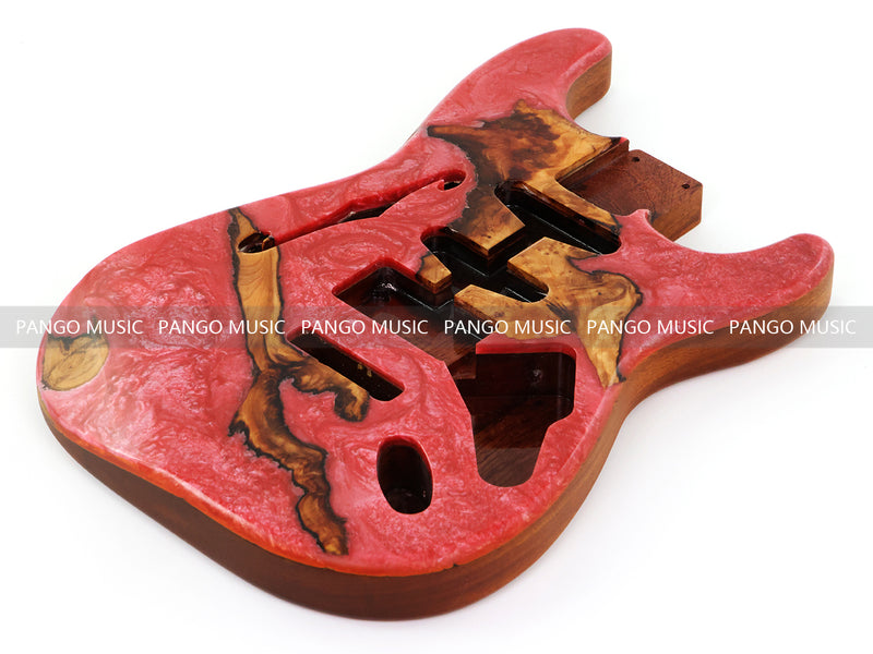 One-of-a-Kind ST Thinline Style Electric Guitar Body with F-hole, Burl Wood & Epoxy Resin Top (SRB-016)