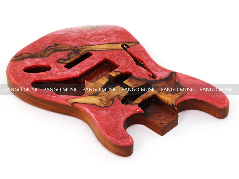 One-of-a-Kind ST Thinline Style Electric Guitar Body with F-hole, Burl Wood & Epoxy Resin Top (SRB-016)