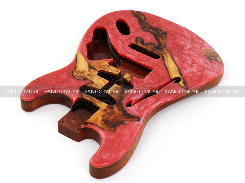 One-of-a-Kind ST Thinline Style Electric Guitar Body with F-hole, Burl Wood & Epoxy Resin Top (SRB-016)