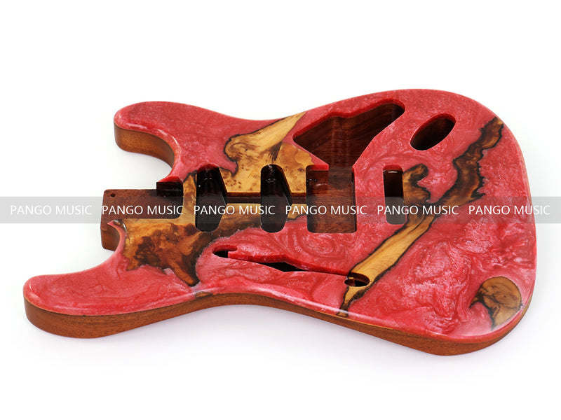One-of-a-Kind ST Thinline Style Electric Guitar Body with F-hole, Burl Wood & Epoxy Resin Top (SRB-016)