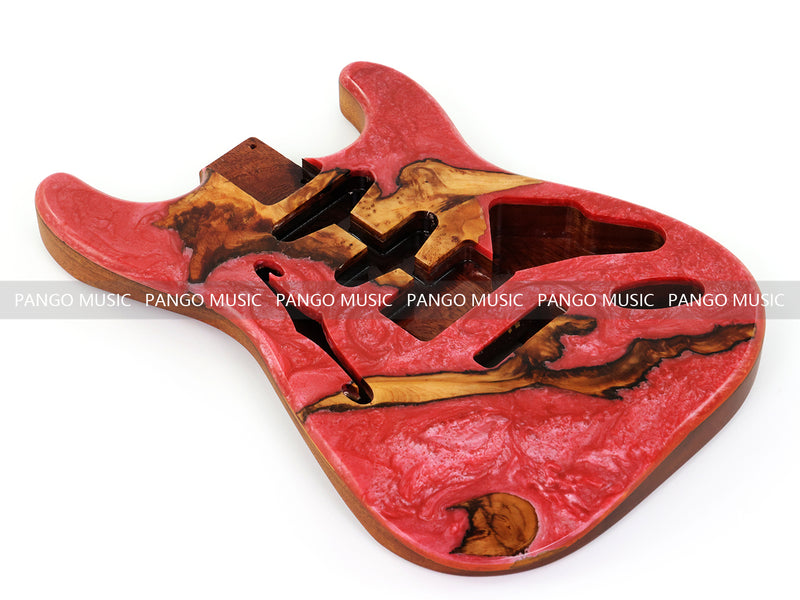 One-of-a-Kind ST Thinline Style Electric Guitar Body with F-hole, Burl Wood & Epoxy Resin Top (SRB-016)