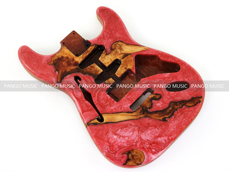 One-of-a-Kind ST Thinline Style Electric Guitar Body with F-hole, Burl Wood & Epoxy Resin Top (SRB-016)