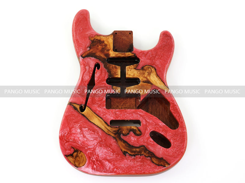 One-of-a-Kind ST Thinline Style Electric Guitar Body with F-hole, Burl Wood & Epoxy Resin Top (SRB-016)