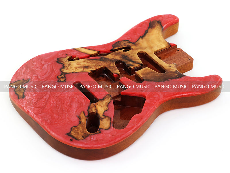 One-of-a-Kind ST Thinline Style Electric Guitar Body with F-hole, Burl Wood & Epoxy Resin Top (SRB-017)