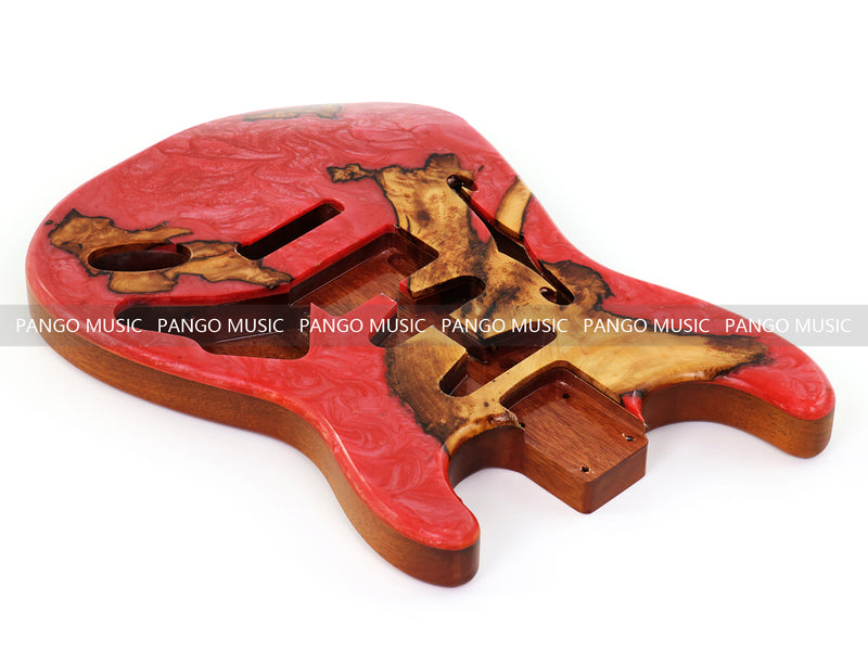 One-of-a-Kind ST Thinline Style Electric Guitar Body with F-hole, Burl Wood & Epoxy Resin Top (SRB-017)