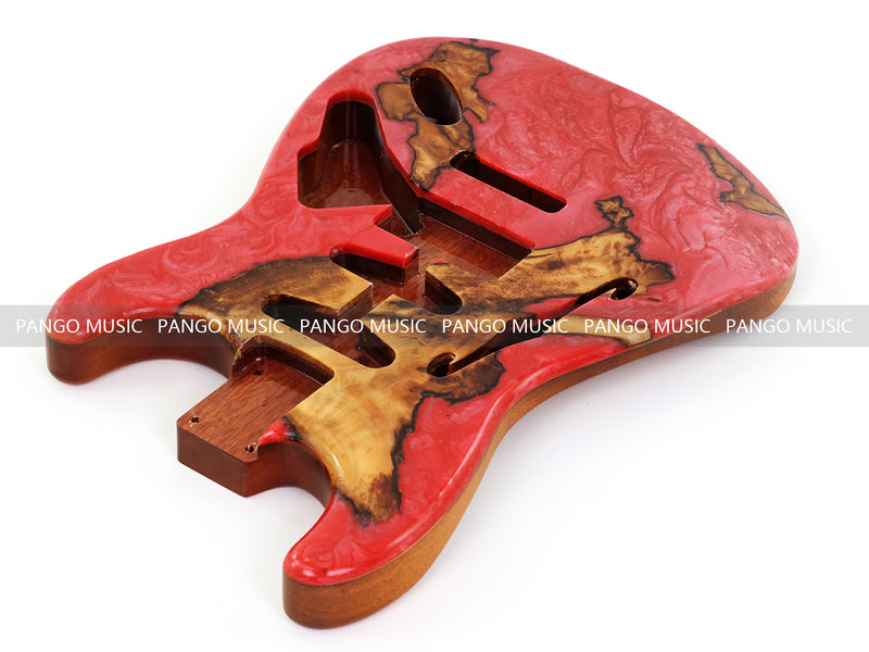 One-of-a-Kind ST Thinline Style Electric Guitar Body with F-hole, Burl Wood & Epoxy Resin Top (SRB-017)