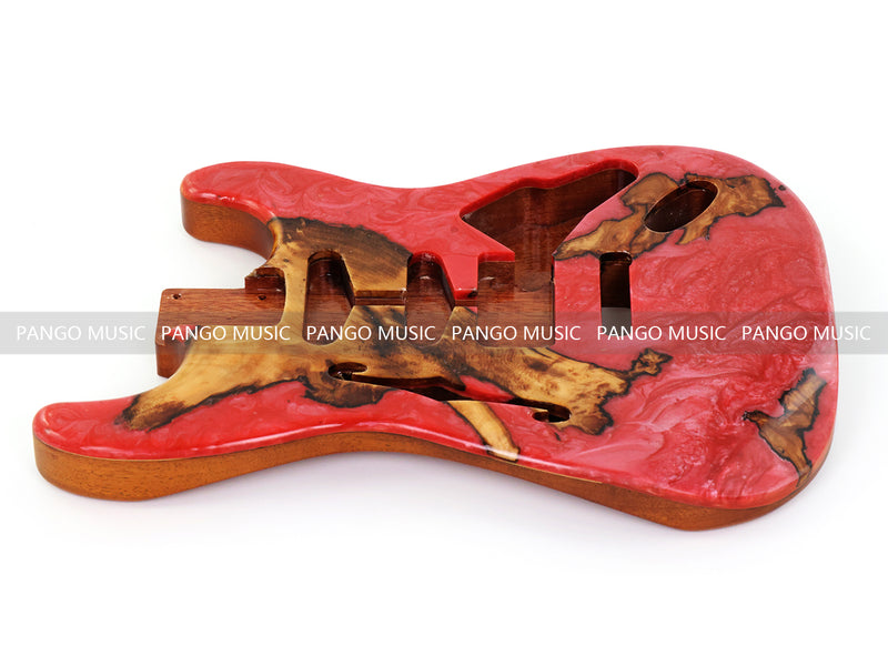 One-of-a-Kind ST Thinline Style Electric Guitar Body with F-hole, Burl Wood & Epoxy Resin Top (SRB-017)