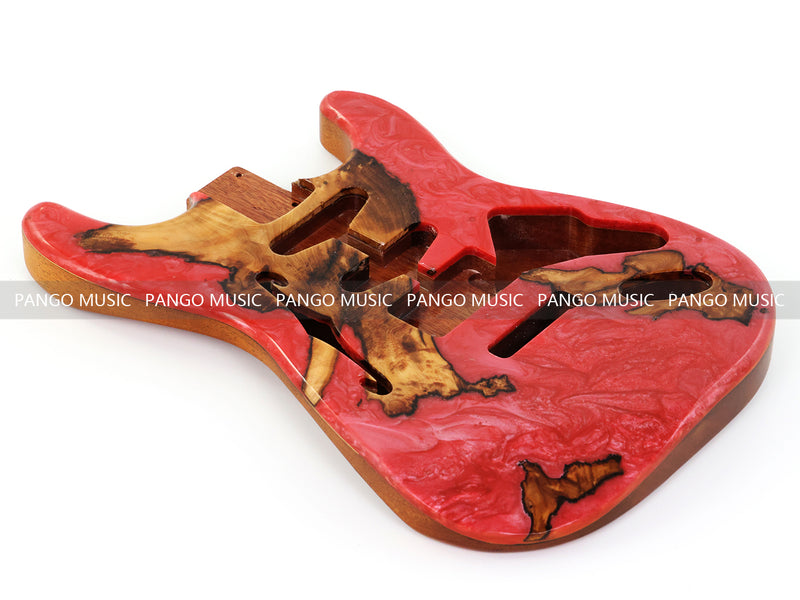 One-of-a-Kind ST Thinline Style Electric Guitar Body with F-hole, Burl Wood & Epoxy Resin Top (SRB-017)