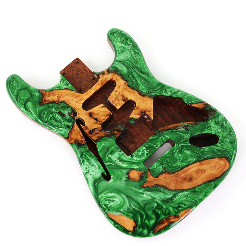 One-of-a-Kind ST Thinline Style Electric Guitar Body with F-hole, Burl Wood & Epoxy Resin Top (SRB-018)