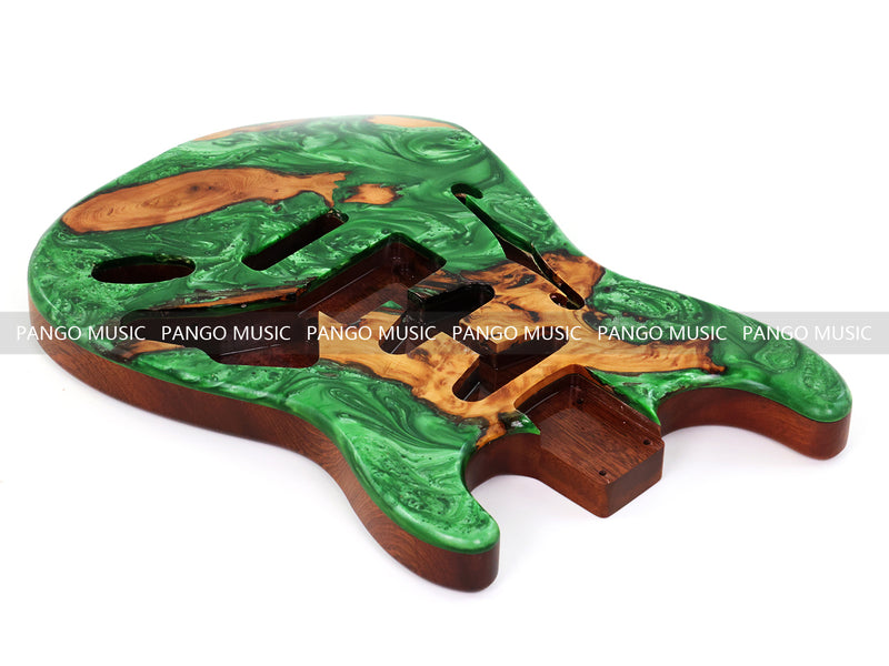 One-of-a-Kind ST Thinline Style Electric Guitar Body with F-hole, Burl Wood & Epoxy Resin Top (SRB-018)