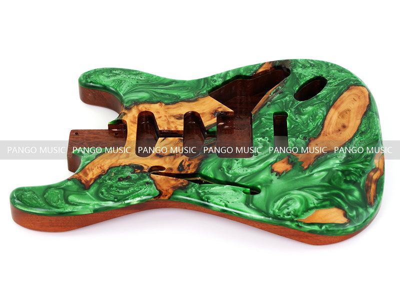 One-of-a-Kind ST Thinline Style Electric Guitar Body with F-hole, Burl Wood & Epoxy Resin Top (SRB-018)
