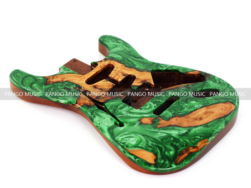 One-of-a-Kind ST Thinline Style Electric Guitar Body with F-hole, Burl Wood & Epoxy Resin Top (SRB-018)