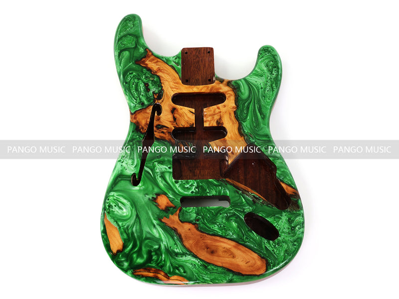 One-of-a-Kind ST Thinline Style Electric Guitar Body with F-hole, Burl Wood & Epoxy Resin Top (SRB-018)