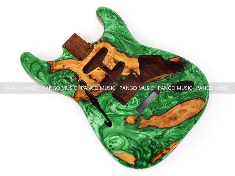 One-of-a-Kind ST Thinline Style Electric Guitar Body with F-hole, Burl Wood & Epoxy Resin Top (SRB-018)