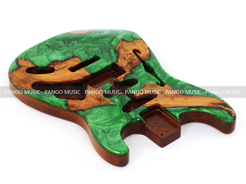 One-of-a-Kind ST Thinline Style Electric Guitar Body with F-hole, Burl Wood & Epoxy Resin Top (SRB-019)