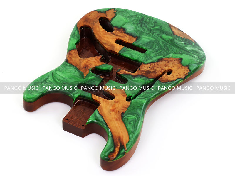 One-of-a-Kind ST Thinline Style Electric Guitar Body with F-hole, Burl Wood & Epoxy Resin Top (SRB-019)